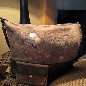 Upcycled purse and wallet leather calf hair